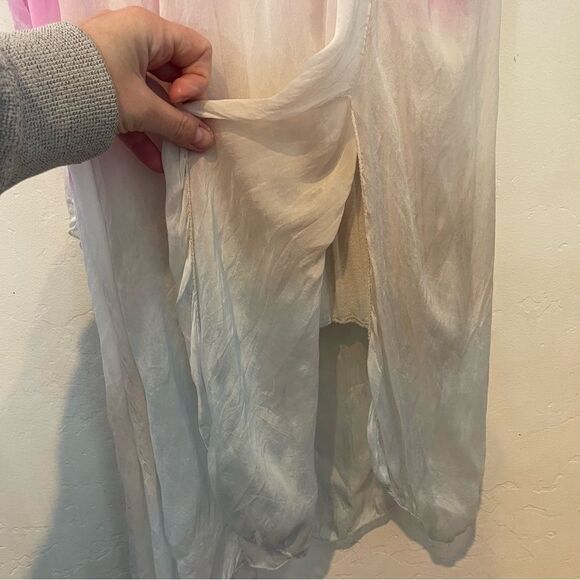 Boho Tie-Dye Maxi Dress MED – Crochet Yoke Sleeveless Flowy Festival Dress Silk - Picture 4 of 9